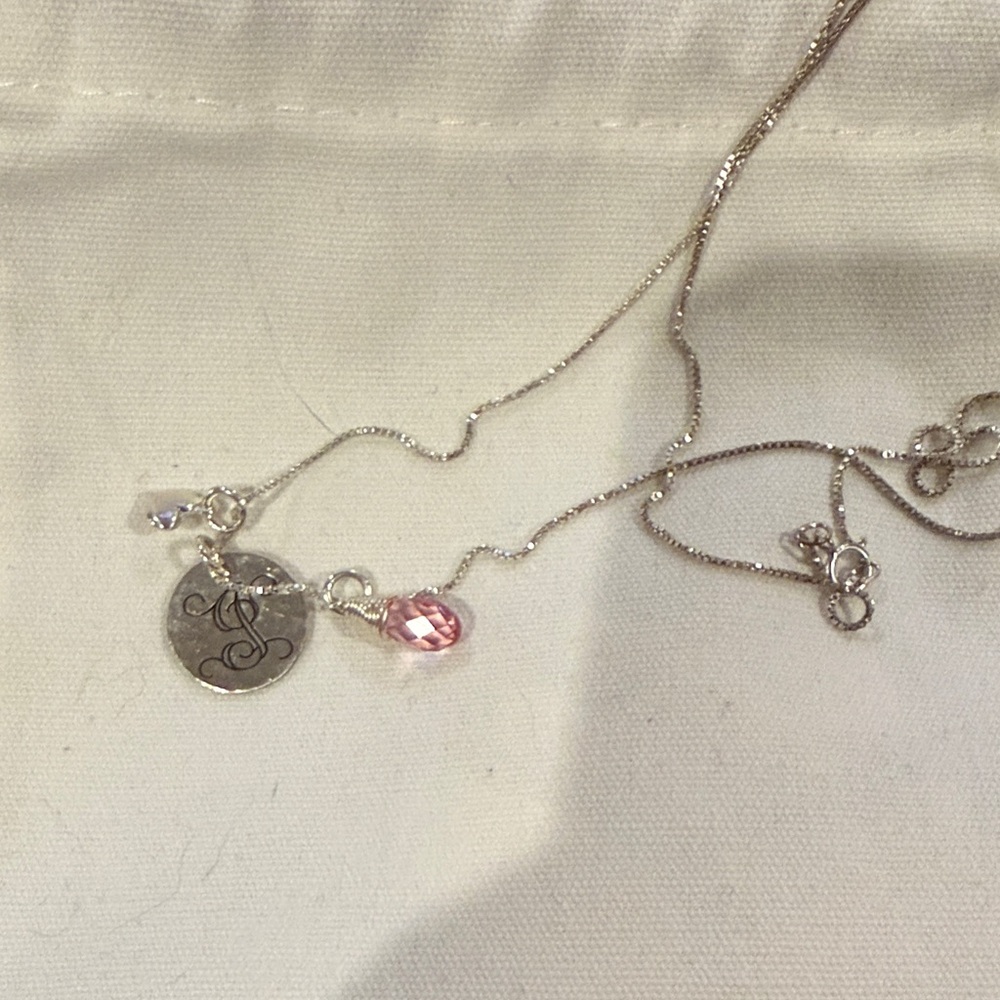 Chic Silver Necklace with Pink Charm and J Monogram